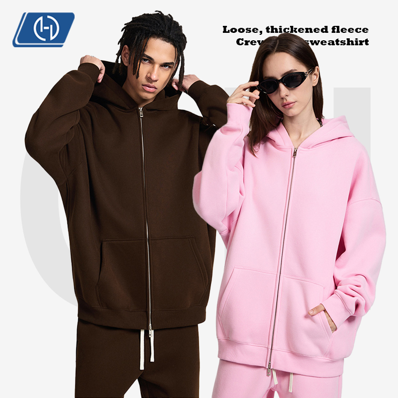 350g Fleece Hoodie Zip up Jacket Thick Warm Fabric Loose Fit Oversize Cardigan Style Streetwear Fashion Casual Men Outfit