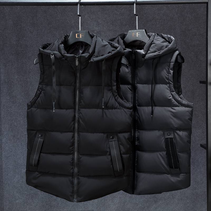 Winter Down Jacket Vest Excellent Sleeveless Thermal Down Coat Woven Men Puffer Removable Hoodie Warm Plus Size